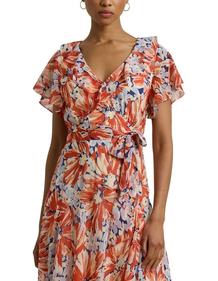 Floral Georgette Flutter-Sleeve Dress image 1