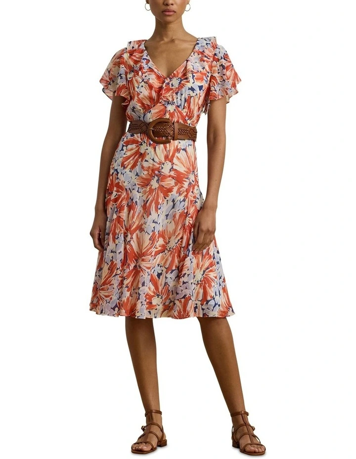 Floral Georgette Flutter-Sleeve Dress image 3