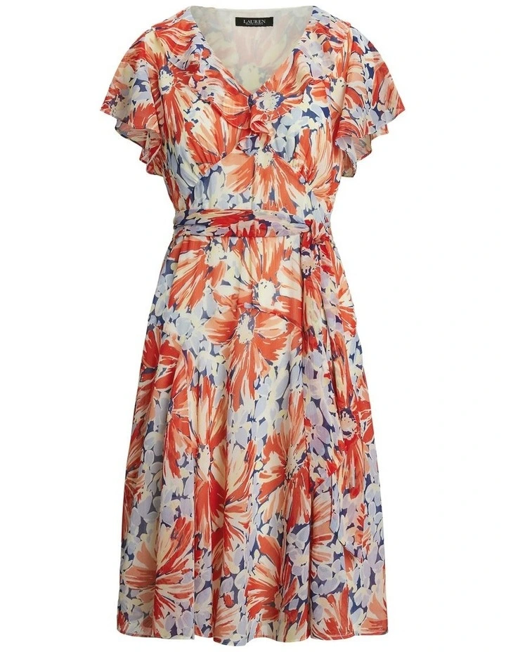Floral Georgette Flutter-Sleeve Dress image 4