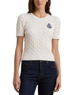 Cable-Knit Cotton Short-Sleeve Sweater