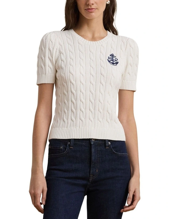 Cable-Knit Cotton Short-Sleeve Sweater image 1