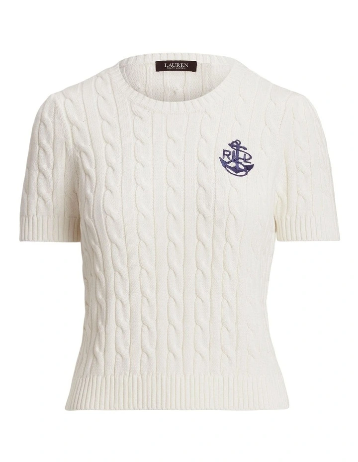 Cable-Knit Cotton Short-Sleeve Sweater image 4