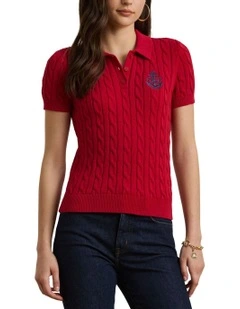 Anchor-Logo Cable-Knit Polo Sweater