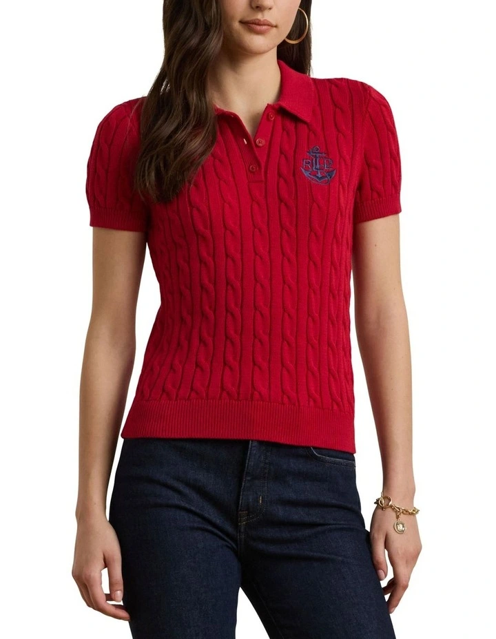 Anchor-Logo Cable-Knit Polo Sweater image 1