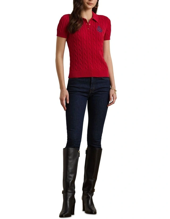 Anchor-Logo Cable-Knit Polo Sweater image 3