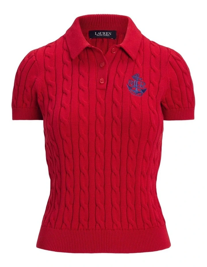 Anchor-Logo Cable-Knit Polo Sweater image 4