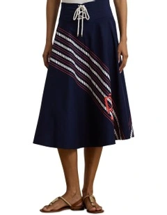 Rope-Print Twill Lace-Up Midi Skirt