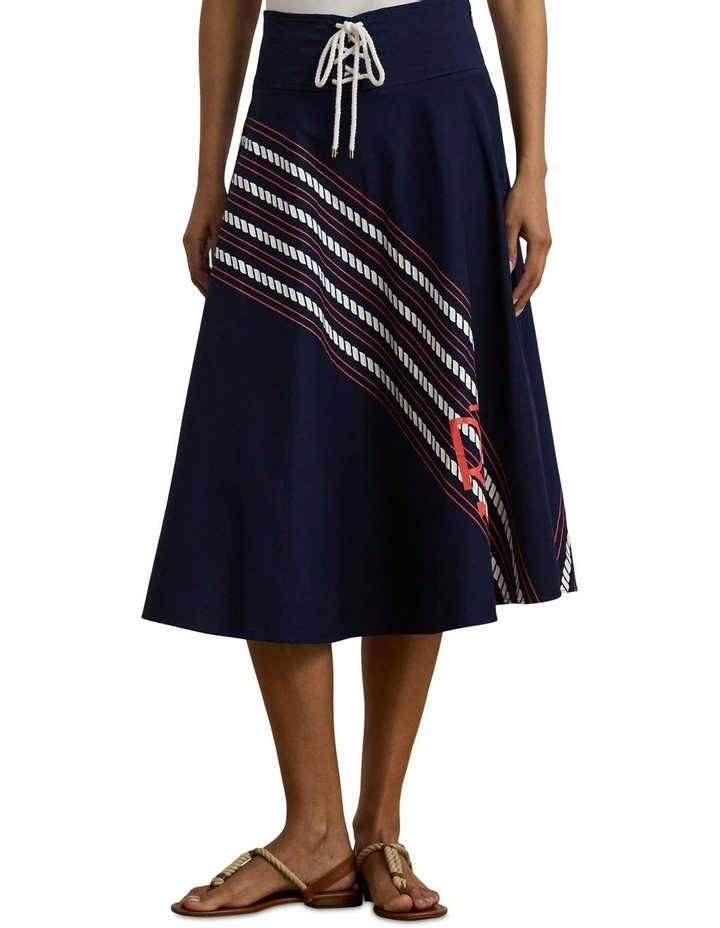 Rope-Print Twill Lace-Up Midi Skirt image 1