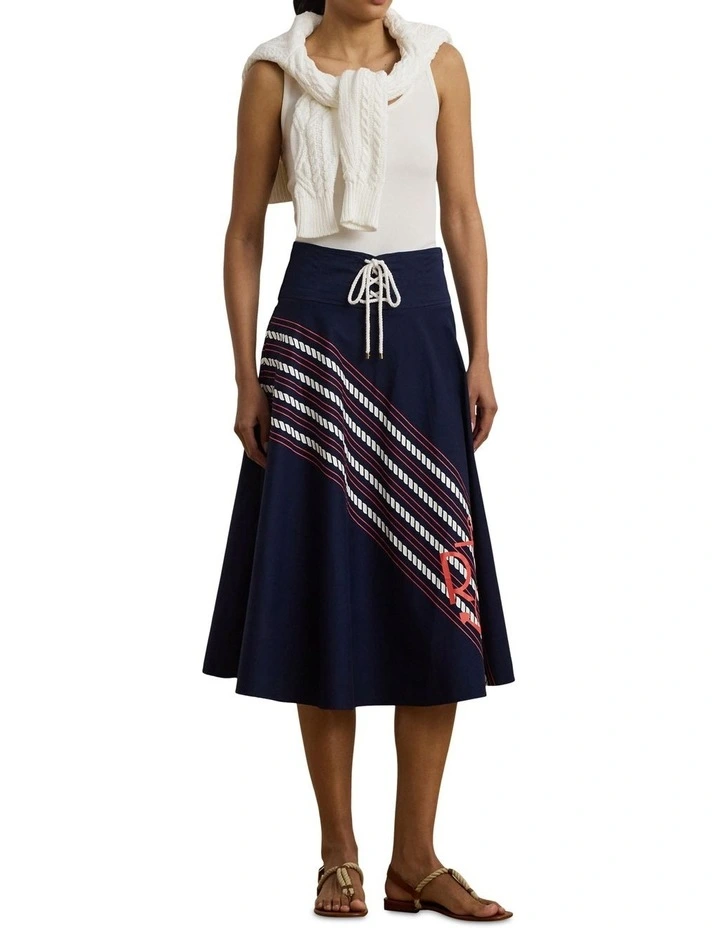 Rope-Print Twill Lace-Up Midi Skirt image 3