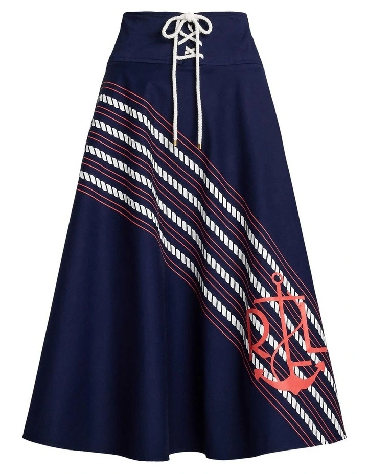 Rope-Print Twill Lace-Up Midi Skirt image 4