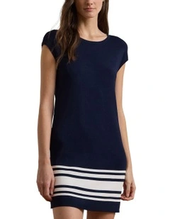 Two-Tone Cap-Sleeve Shift Sweater Dress