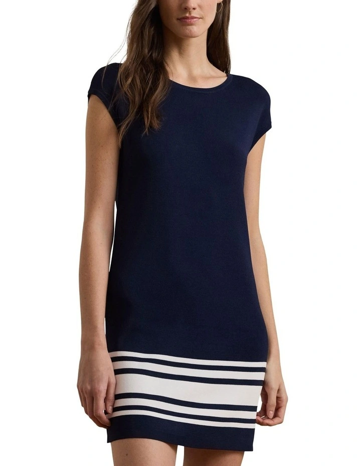 Two-Tone Cap-Sleeve Shift Sweater Dress image 1
