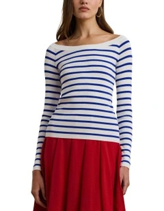 Striped Ballet-Neck Sweater
