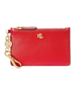 Heart-Charm Leather Zip Card Case
