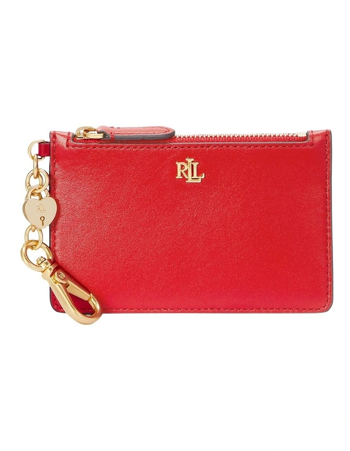 Heart-Charm Leather Zip Card Case image 1