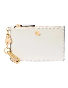 Heart-Charm Leather Zip Card Case
