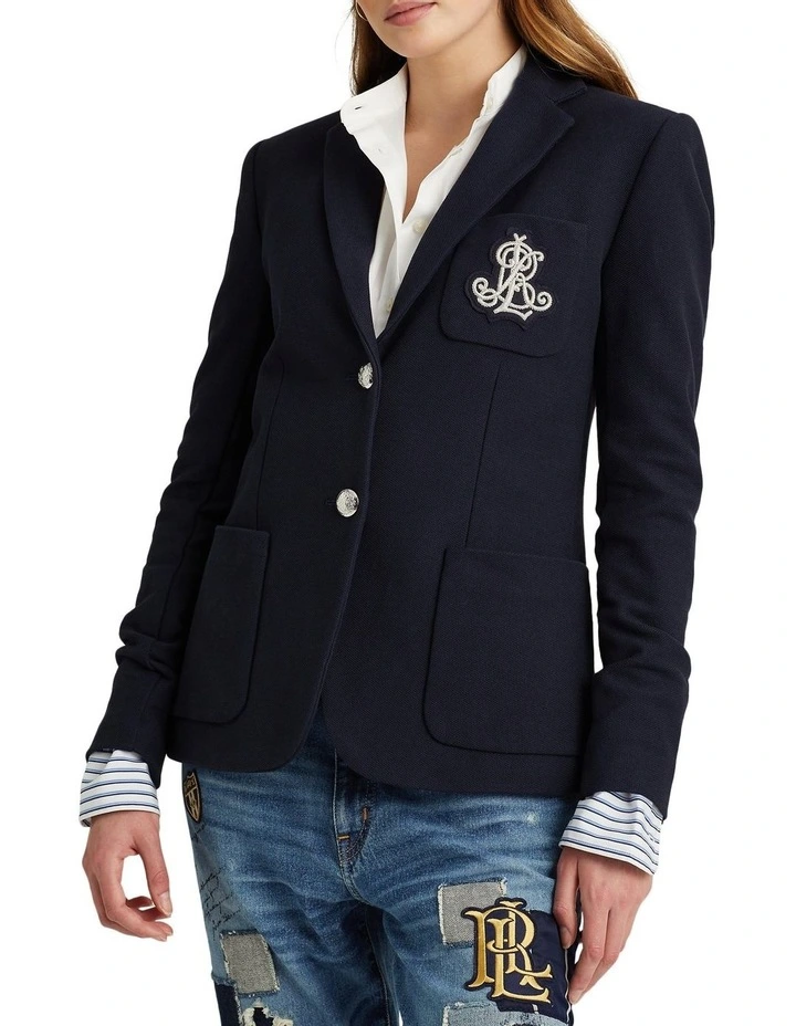 Patch Jacquard Blazer in Navy image 1
