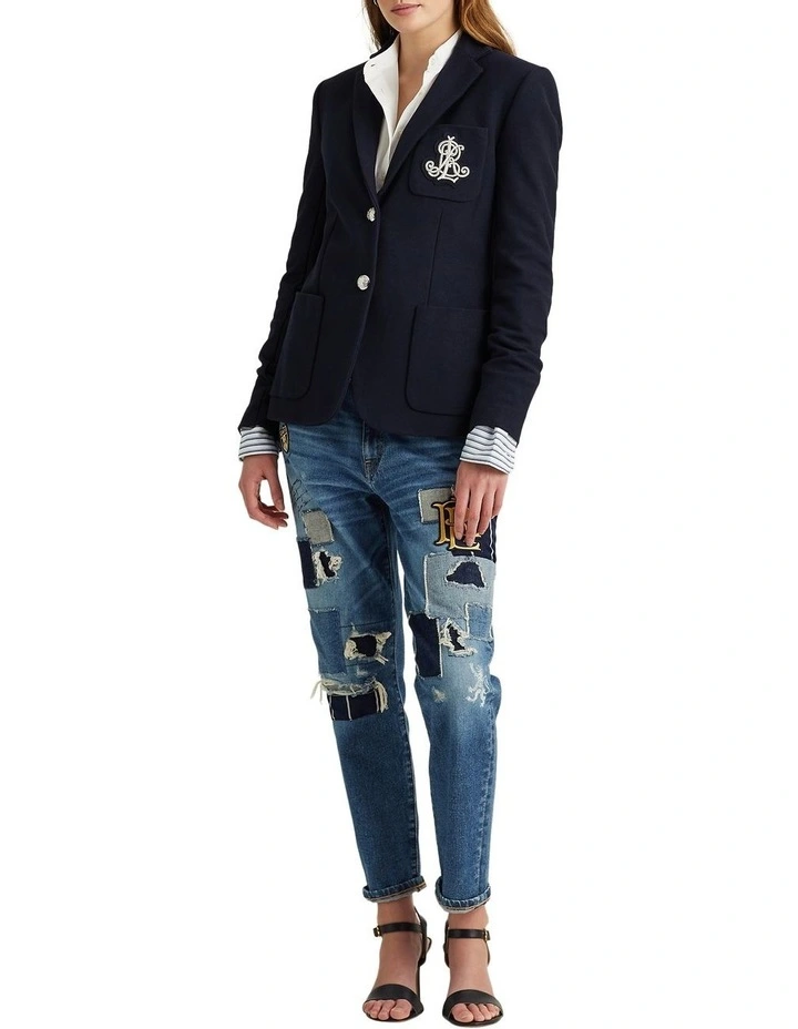 Patch Jacquard Blazer in Navy image 3