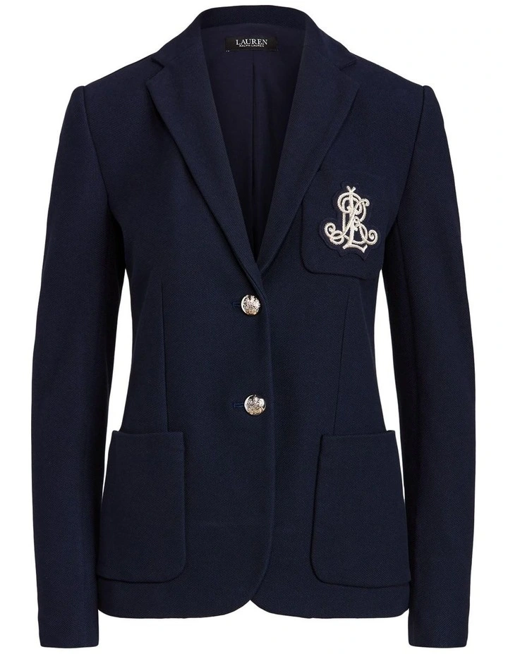 Patch Jacquard Blazer in Navy image 4