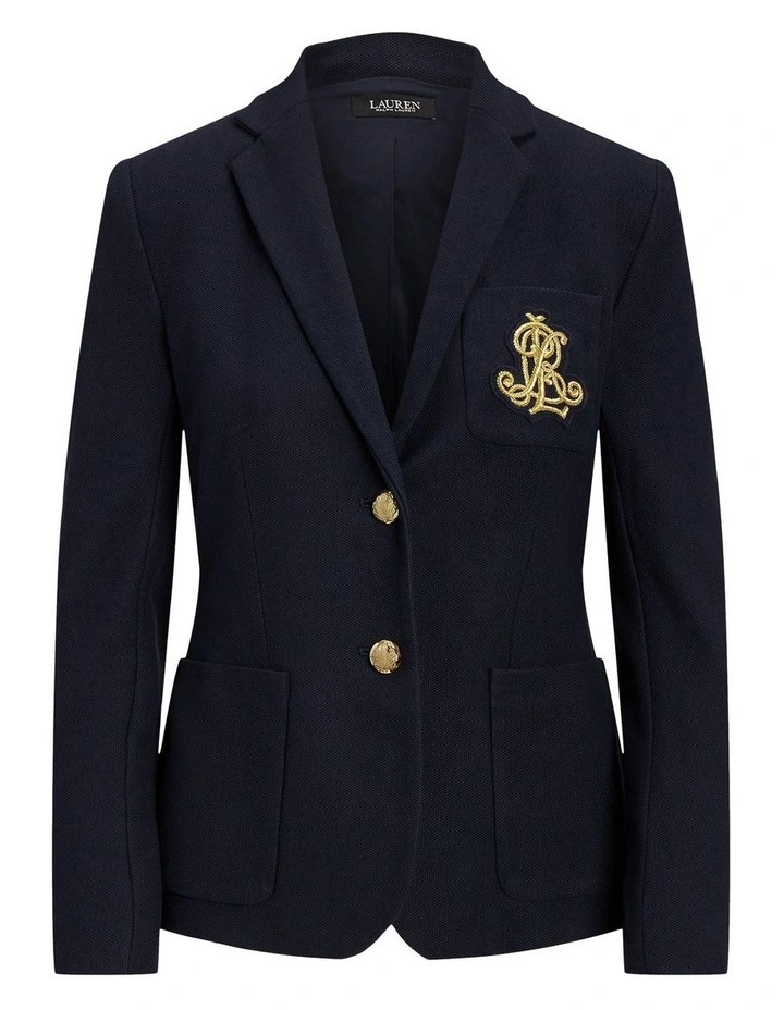 Patch Jacquard Blazer in Navy image 4