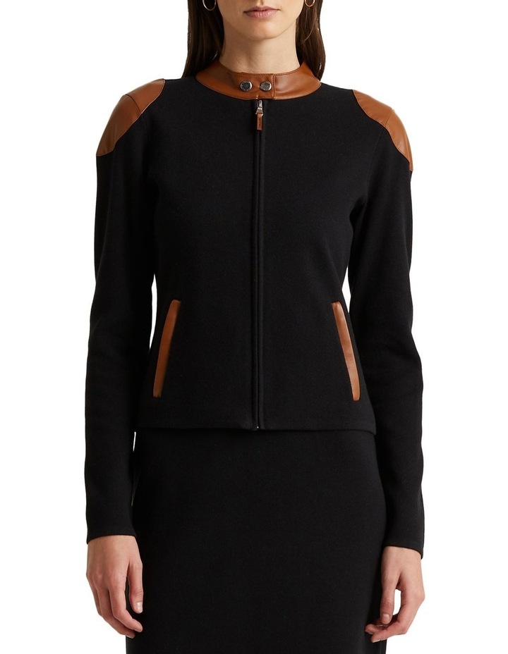 Cotton Blend Zip Up Moto Jacket Black