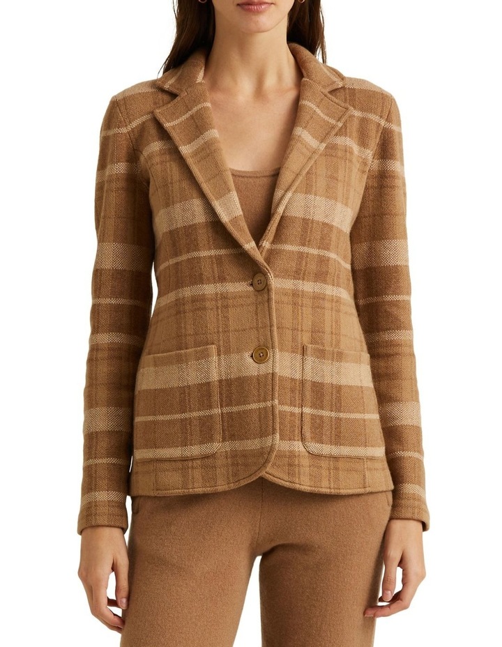 Plaid Double Knit Blazer Beige