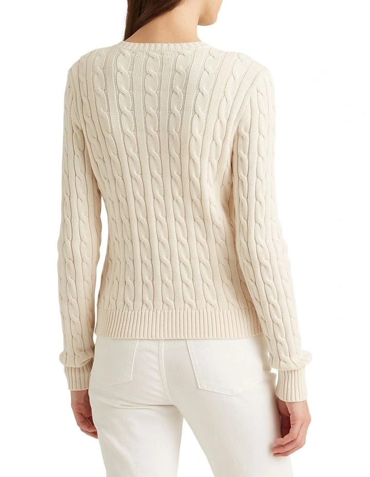 Cable-Knit Cotton Cardigan Sweater in Cream image 2