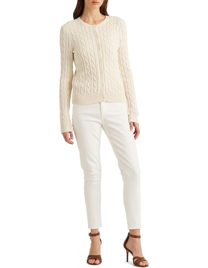 Cable-Knit Cotton Cardigan Sweater in Cream image 3