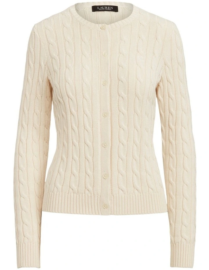 Cable-Knit Cotton Cardigan Sweater in Cream image 4