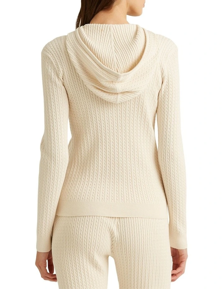 Lauren Ralph Lauren Cable-Knit Full-Zip Hoodie in Cream MYER