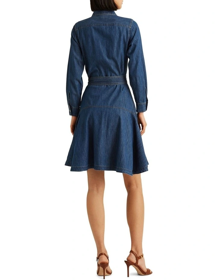 Belted Denim Shirtdress in Blue image 2