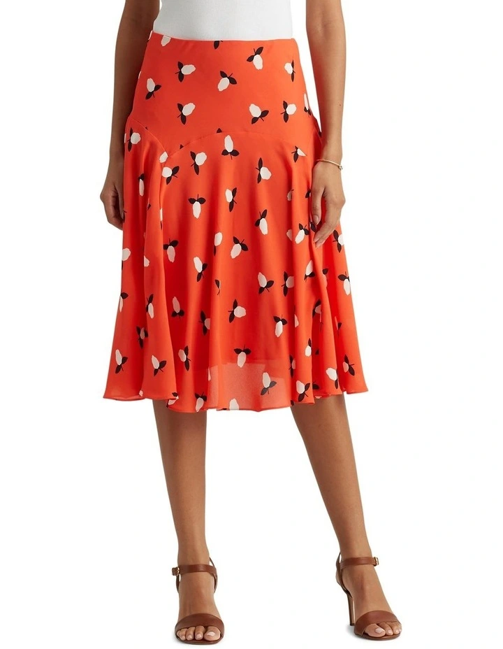Floral Georgette A-Line Skirt in Orange image 1