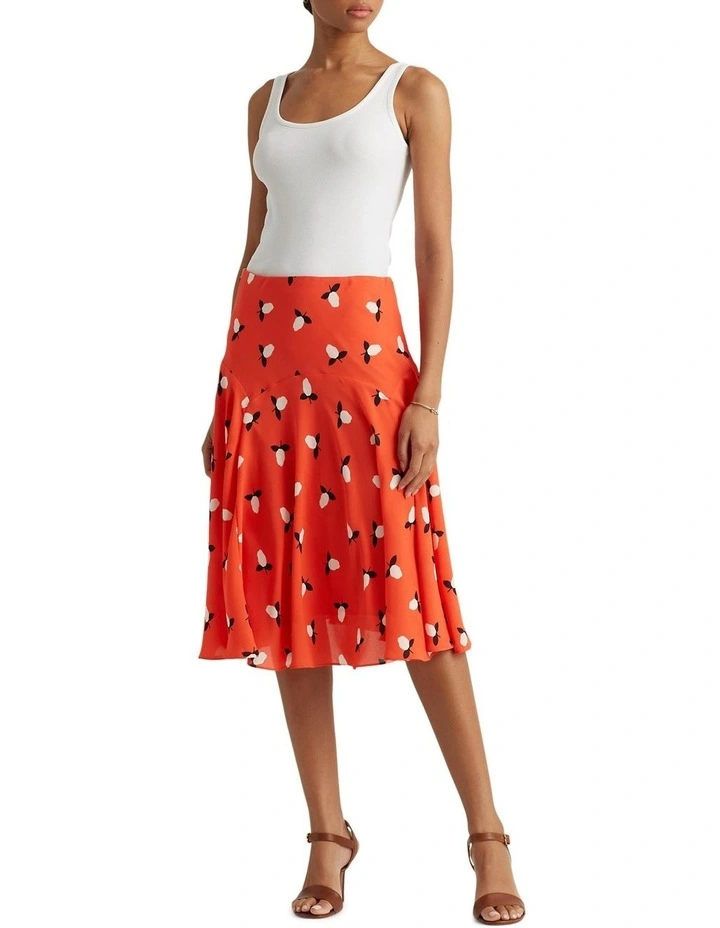 Floral Georgette A-Line Skirt in Orange image 3