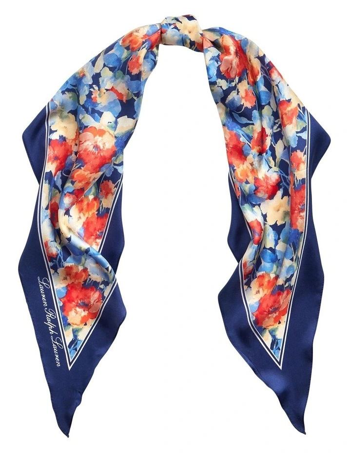 Jaclyn Floral Silk Twill Scarf in Navy image 1