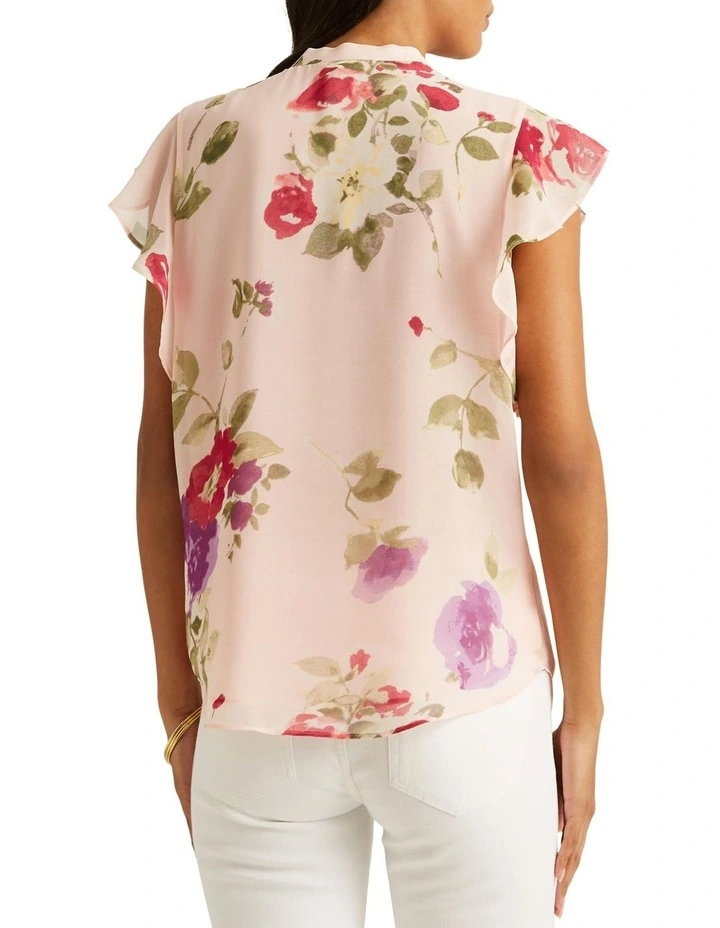 Floral Chiffon Ruffle-Trim Blouse in Pink Multi image 2