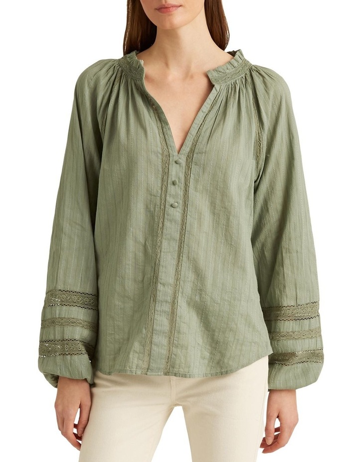 Lace-Trim Cotton Voile Blouse in