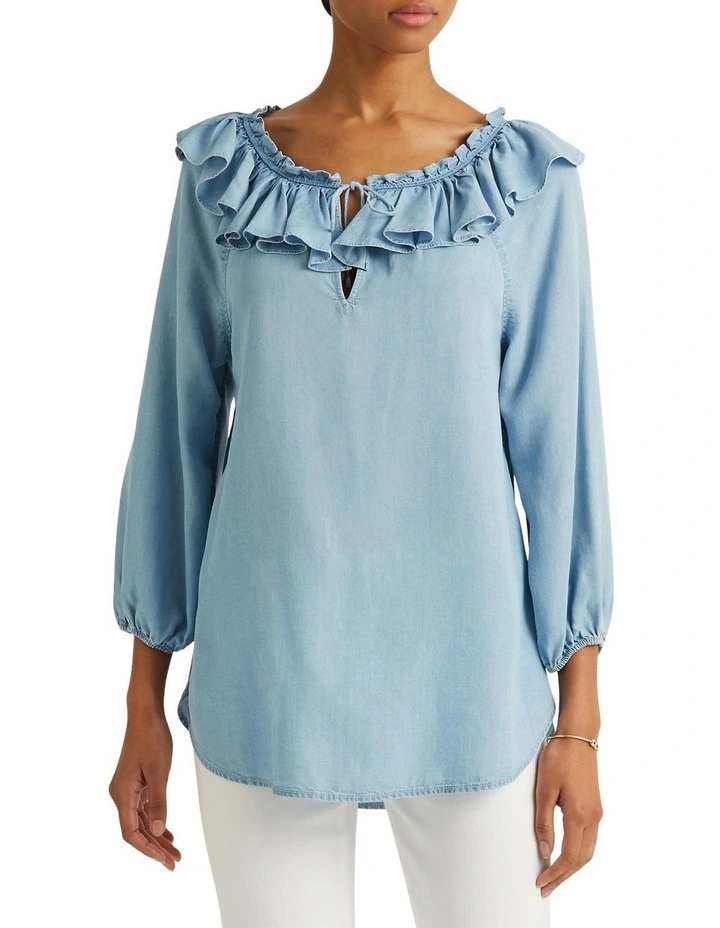 Ruffle-Trim Blouse in Blue image 1