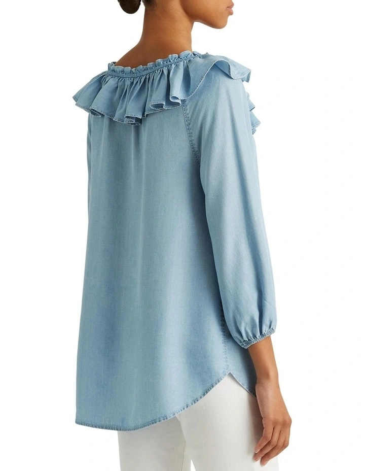 Ruffle-Trim Blouse in Blue image 2