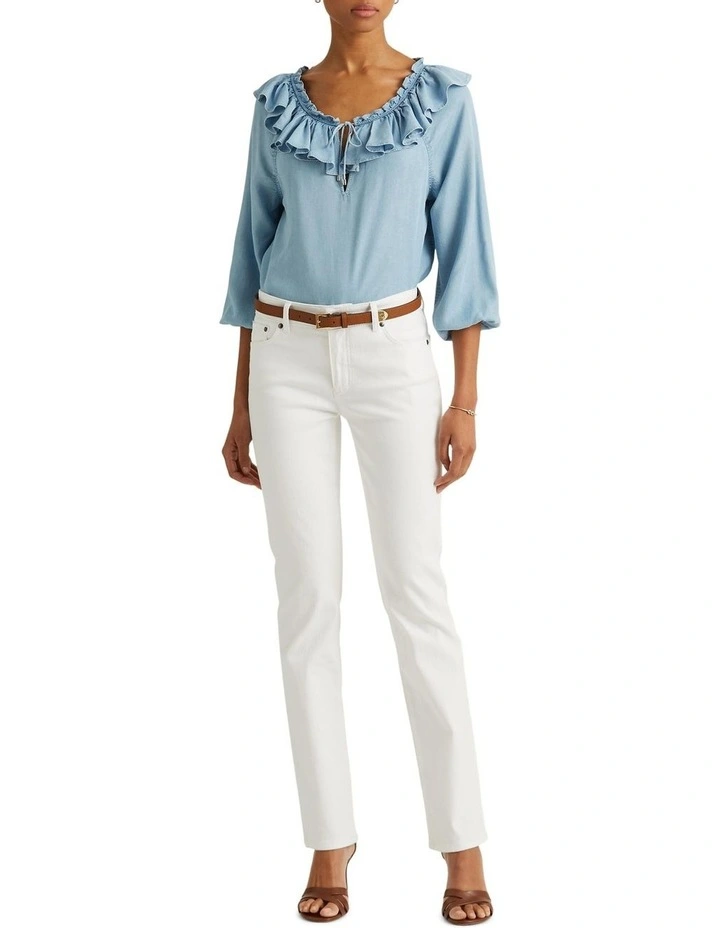 Ruffle-Trim Blouse in Blue image 3