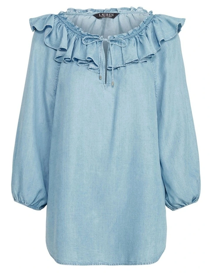 Ruffle-Trim Blouse in Blue image 4