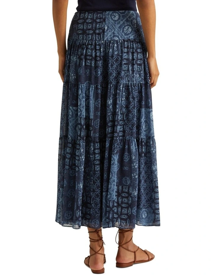 Geo-Print Crinkle Georgette Skirt in Blue image 2
