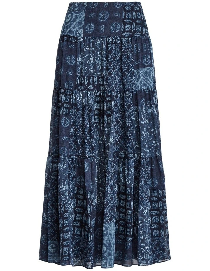 Geo-Print Crinkle Georgette Skirt in Blue image 4