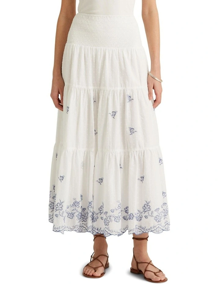 Embroidered Cotton Skirt in White image 1