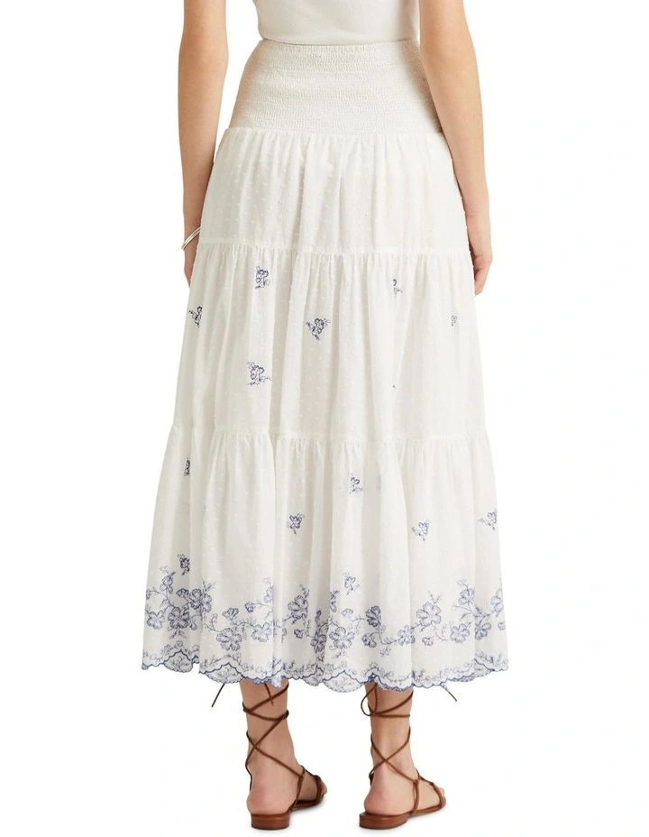 Embroidered Cotton Skirt in White image 2