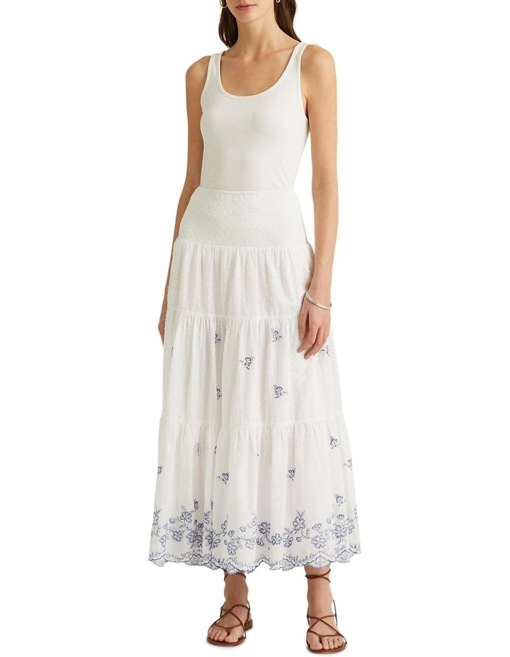 Embroidered Cotton Skirt in White image 3