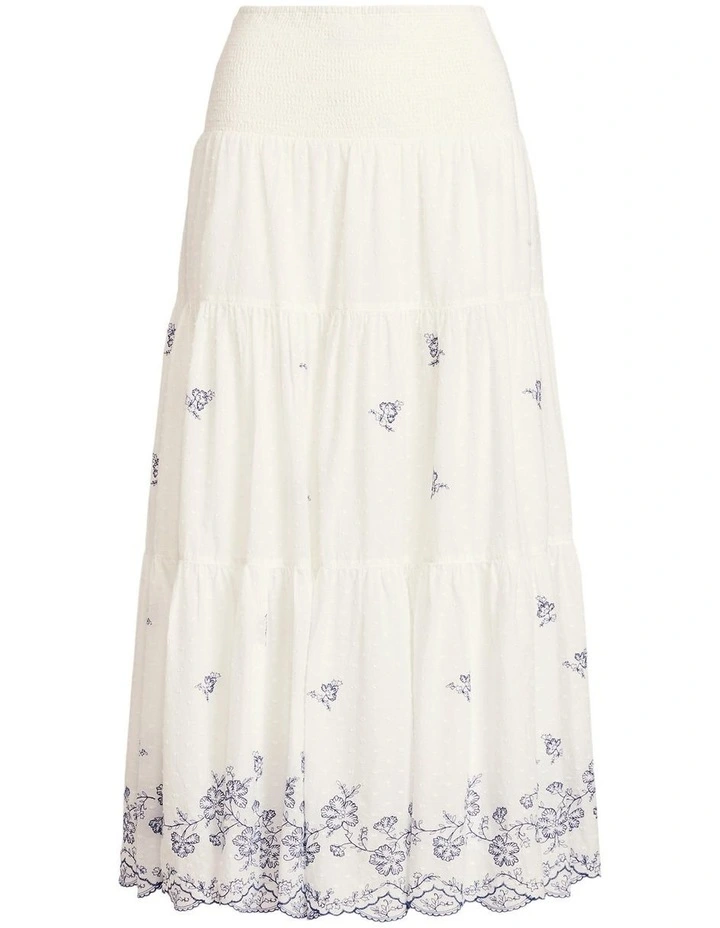 Embroidered Cotton Skirt in White image 4