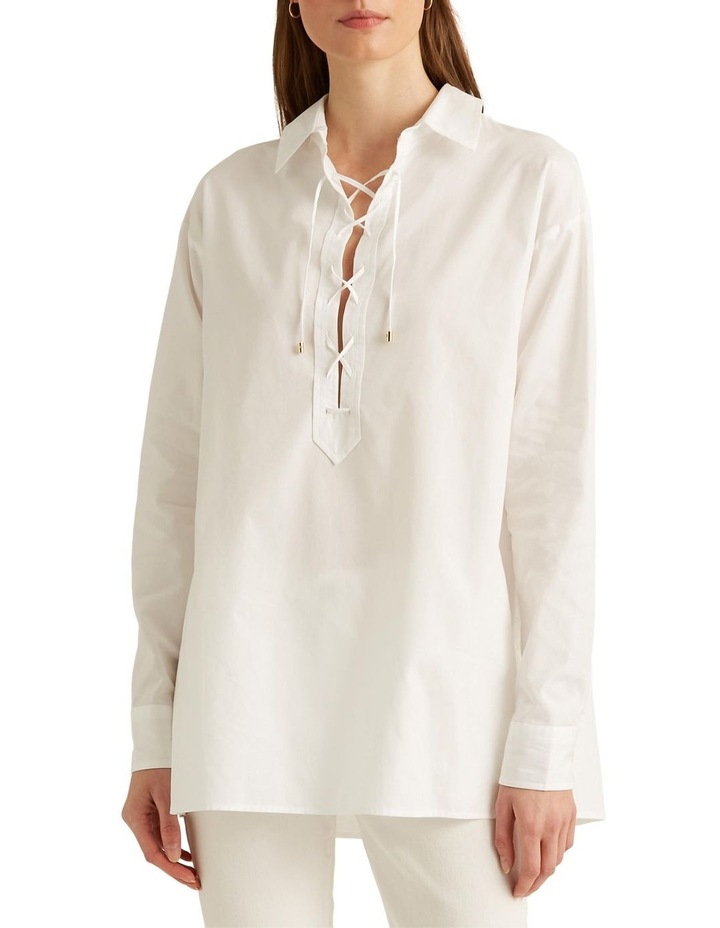Lace-Up Cotton Broadcloth Blouse in