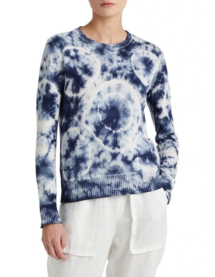 Tie-Dye Combed Cotton Sweater in Blue/White image 1