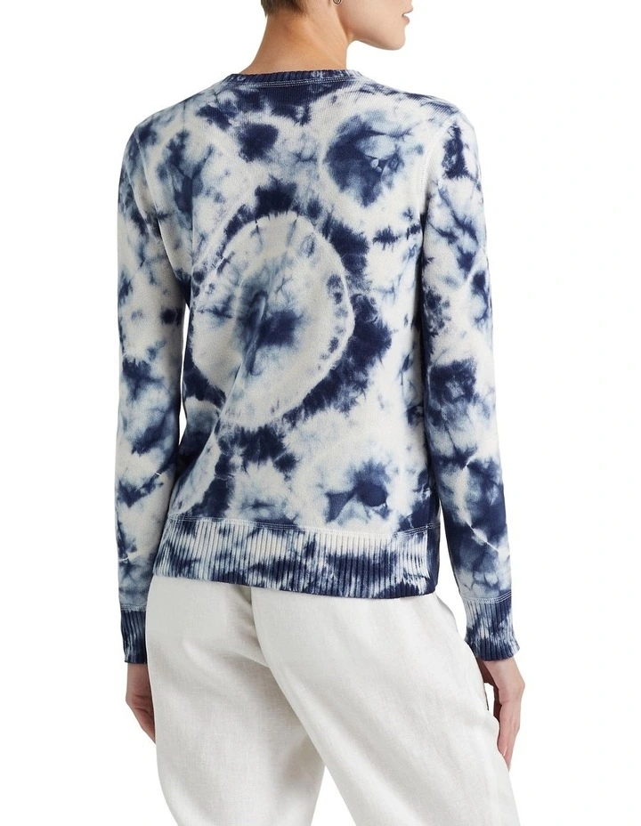 Tie-Dye Combed Cotton Sweater in Blue/White image 2