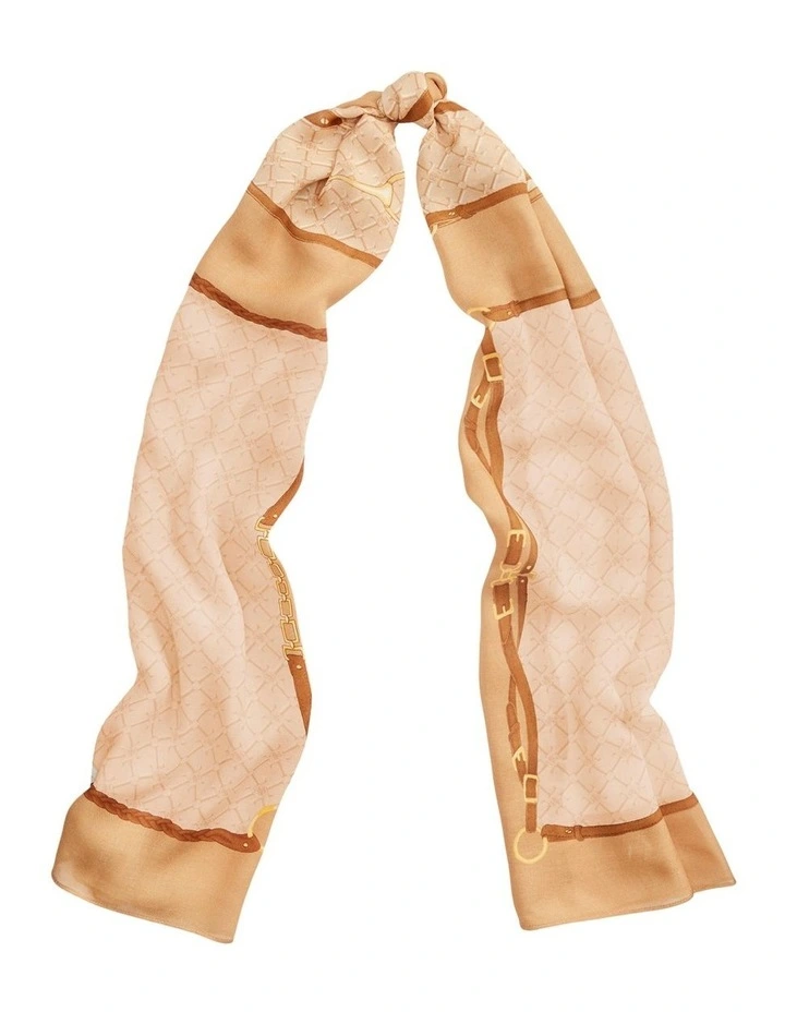 Elise Monogram Wool-Blend Scarf in Camel Beige image 1